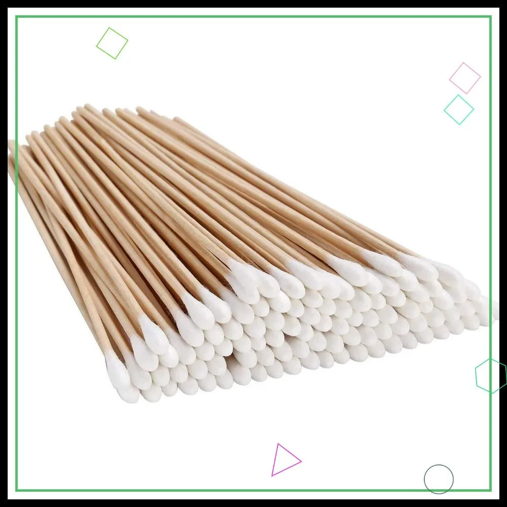 

6 inch Wooden Cotton Swabs (200 Count) - Industrial Grade Applicators for Cleaning, Makeup & Pet Care