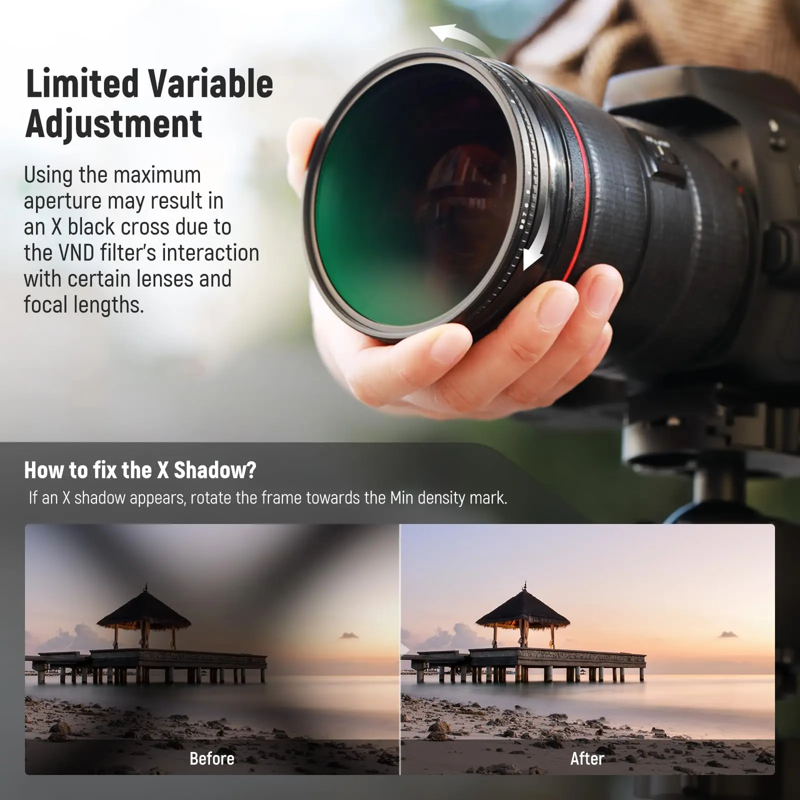 NEEWER True Colors Variable ND2-ND400 Filter Hard Stops Adjustable Neutral Density VND Filter with Multi Coated HD Optical Glass