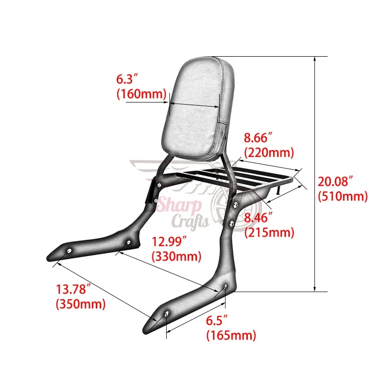 Motorcycle Rear Passenger Sissy Bar Backrest With Luggage Rack Pad Kit For Yamaha Stryker 1300 XVS1300 XVS 1300 2011-2017 2016