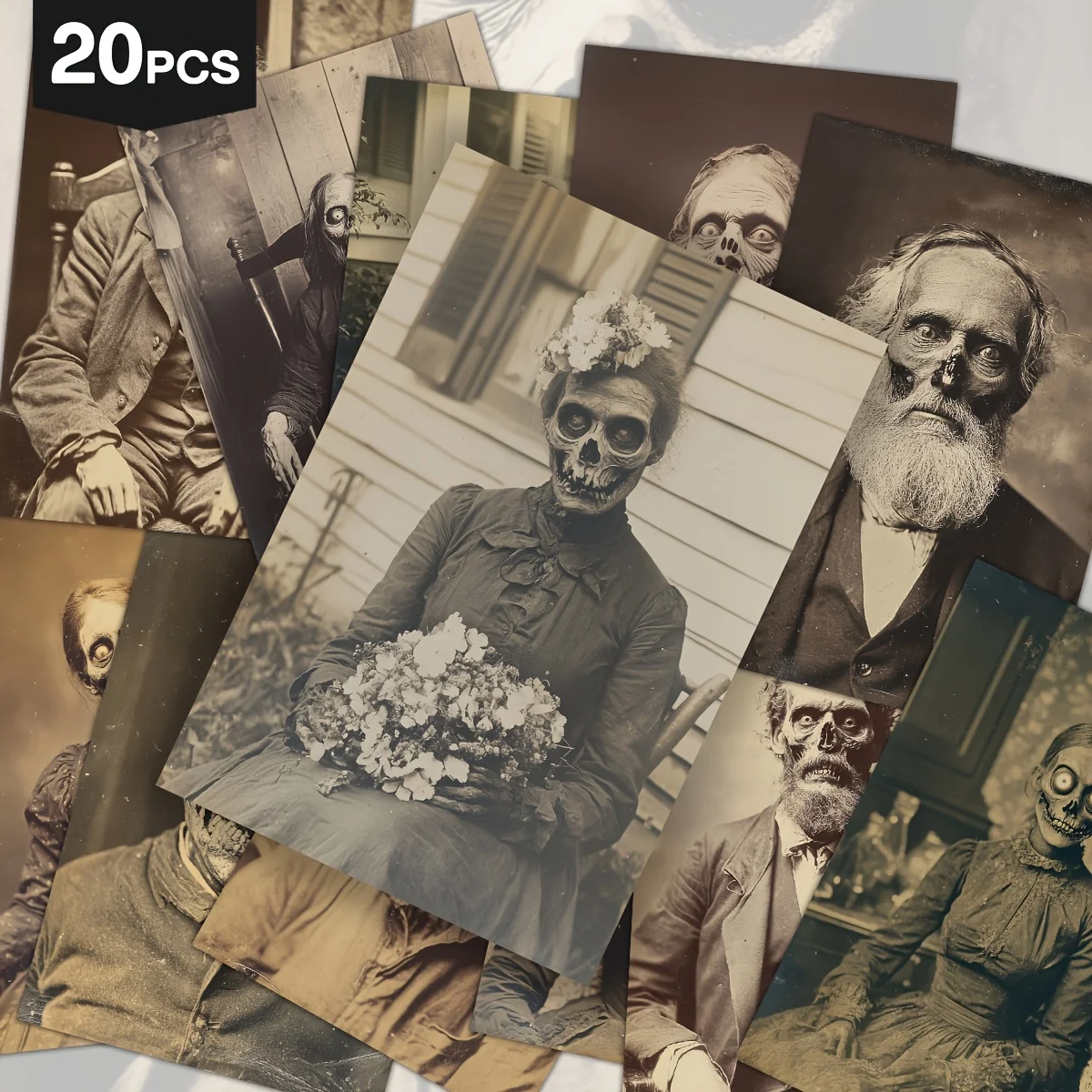 20PCS Retro Horror Skull Postcards, Gothic Style Creepy Cards, Dark Horror Halloween Decoration Cards, Halloween Home Decor