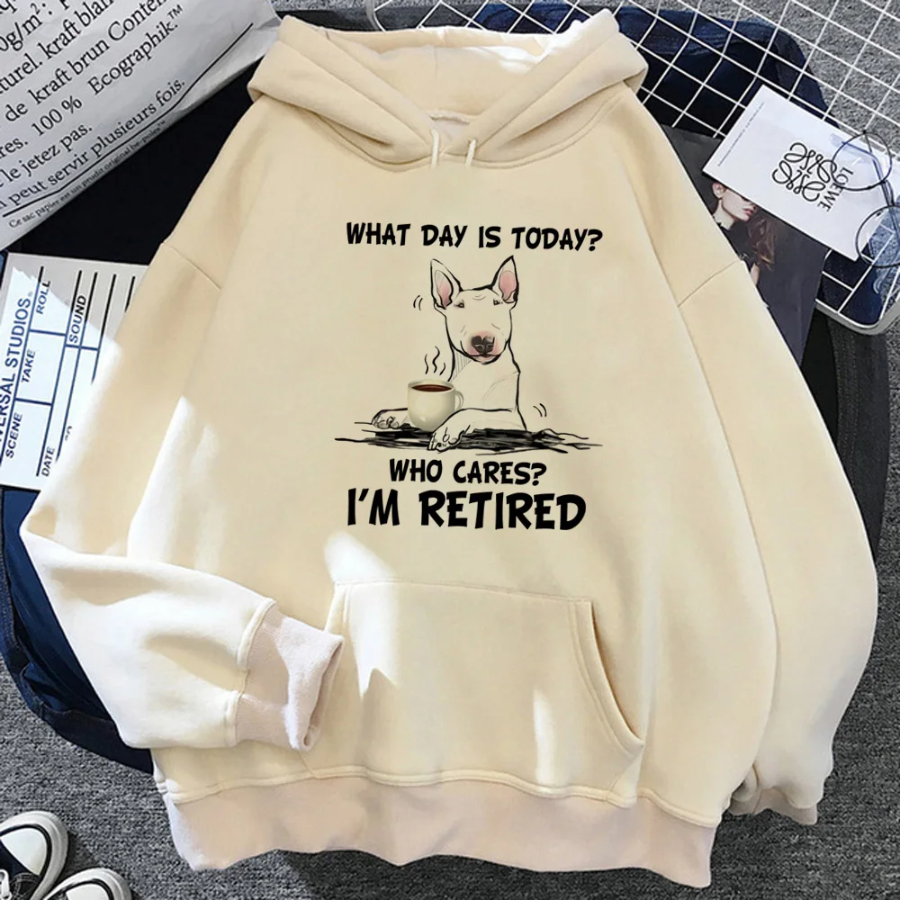 Bull Terrier hoodie wanita, pakaian jalanan 2023 90-an gaya Korea bulu Tudung