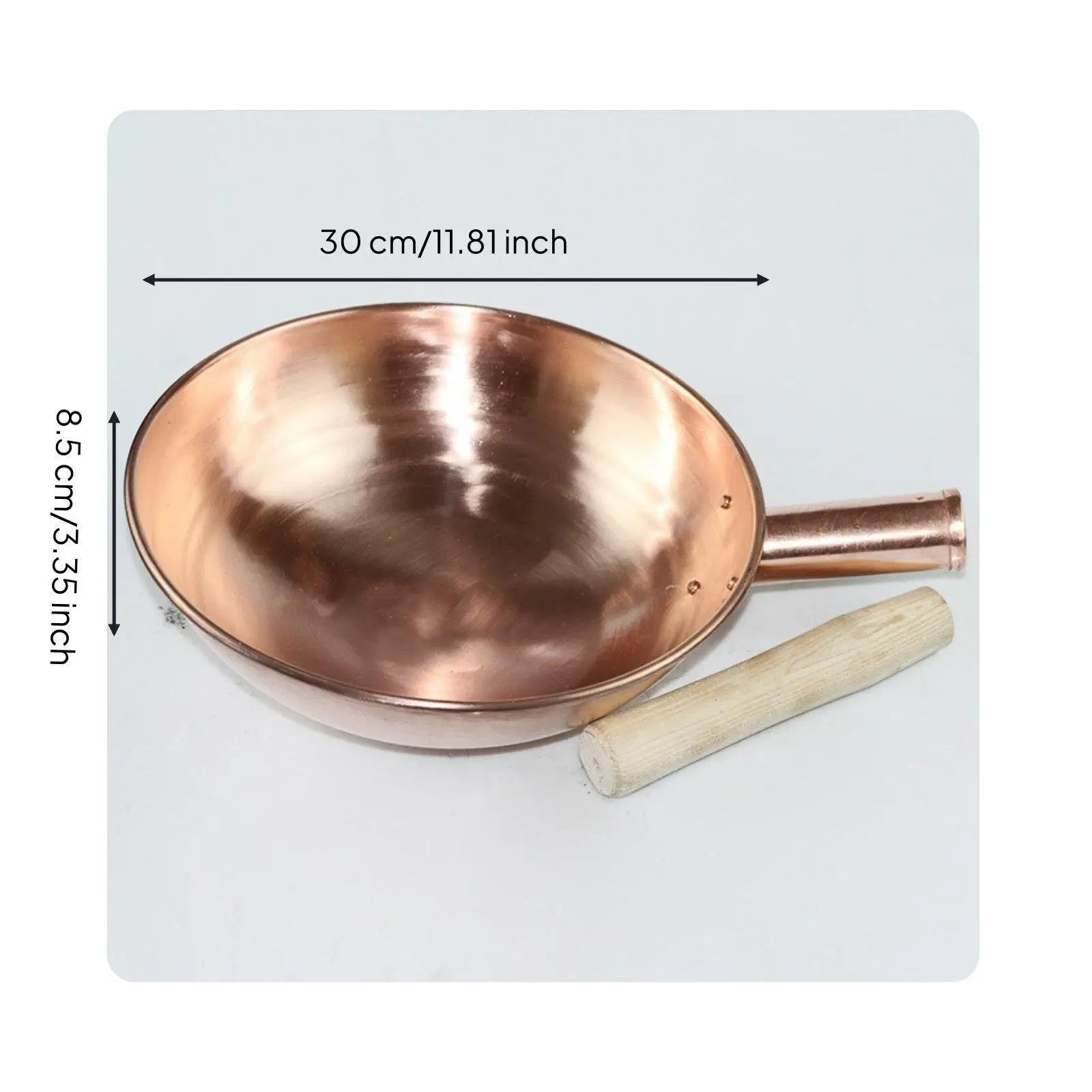 Copper Frying Pan Thick Copper Kitchen Wok Frying Sauté Pan Even Heating for Home Cooks and Chefs