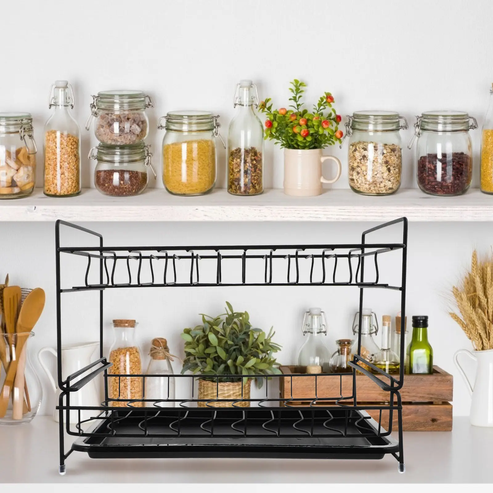Double Deck Draining Bowl Rack for Kitchen – Vertical Plate & Saucer Storage Shelf with Drainage