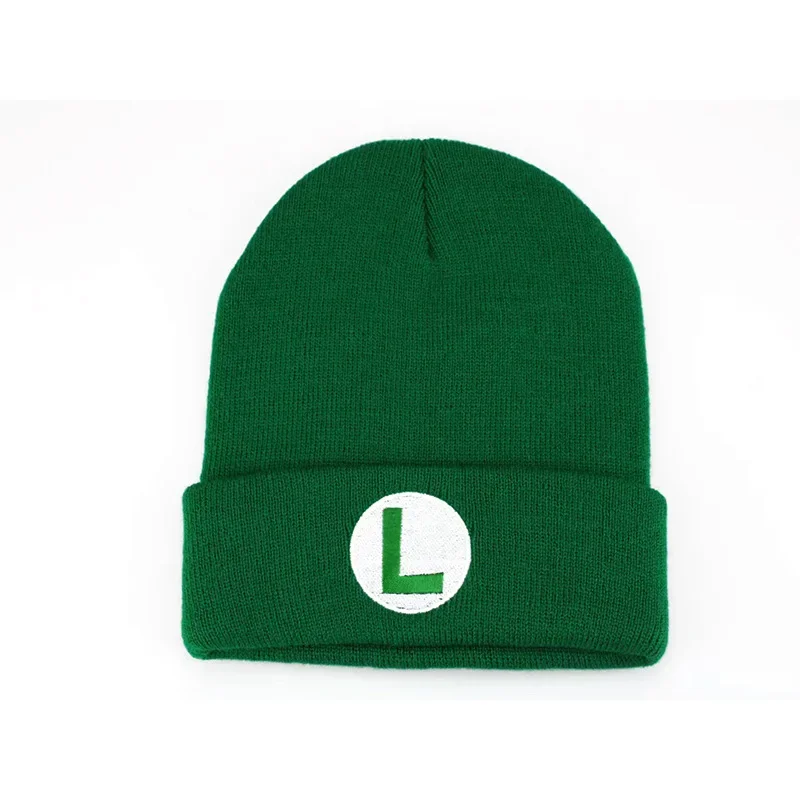 Czapka Anime Odyssey Cosplay, dziergana czapka beanie z haftem Super Luigi, unisex, ciepła czapka na jesień i zimę