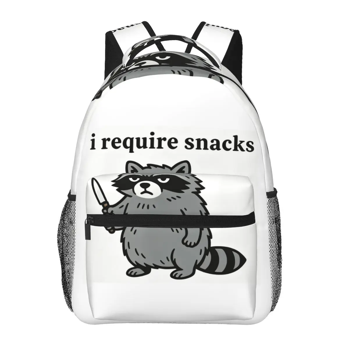 I Require Snacks Raccoon Student Backpack School Bag Hiking Travel Daypack for Boys Girls Fashion Bookbag Shoulder Bags