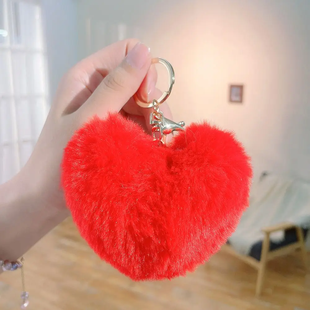 New Love Heart Plush Bag Pendant Imitation Rabbit Fur Solid Color Hanging Decoration Bag Accessories Fluffy Ball Car Key Ring