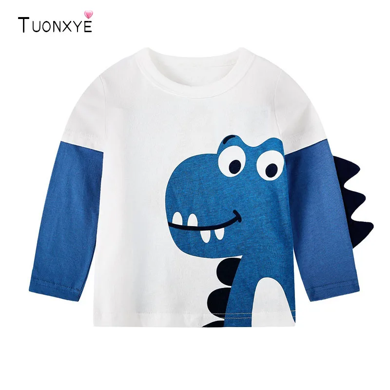 

TUONXYE Boys Long Sleeve T-shirts Cartoon 3D Cute Dinosaur Children's Shirts Cotton Casual Soft Top Baby Sports Clothes