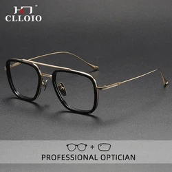 CLLOIO Classic Iron Man Glasses Men Titanium Acetic Frame Anti Blue Ray Reading Glasses Myopia Prescription Optical Eyewear