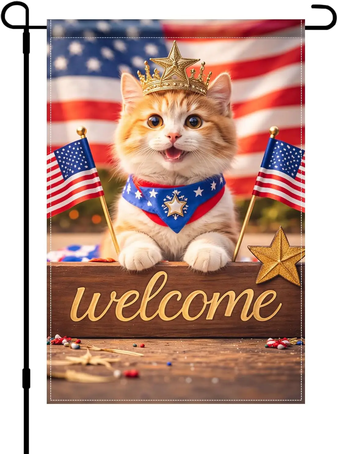 BlissYard Patriotic 4th of July Cat Garden Flag 12x18 Inch Double Sided Welcome Crown Kitty Small Yard Flag Outdoor Seasonal AAS