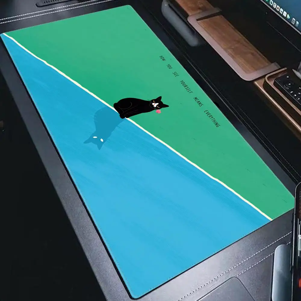 

HYBXAXC Funny Black Cat Extended Mouse Pad, Large Desk Mat with Cute Cat Illustration, Waterproof Non-Slip Gaming Keyboard