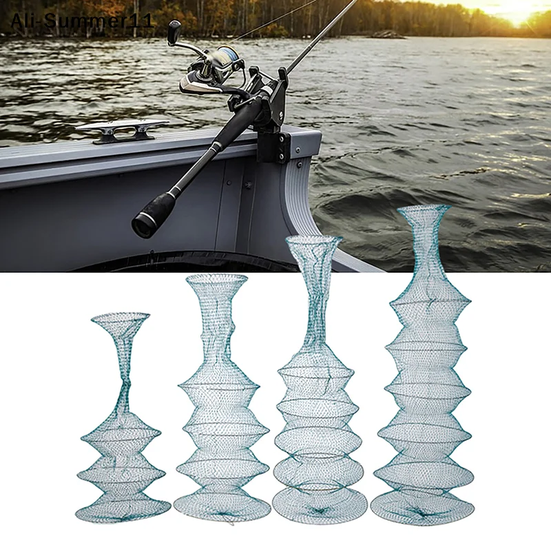 【A6L】Fishing Net 3/5/8/10 Layers Portable Collapsible Quick-drying Nylon Mesh Fishing-Basket Soft Steel Shrimp Cage Fish Cage