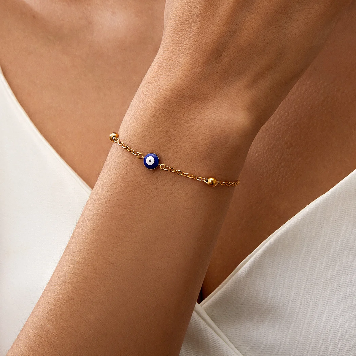 Luxury Classic Blue Evil Eye Charm Bracelets For Women Stainless Steel Link Chain Demon Eye Bracelet Lucky Wish Party Jewelry