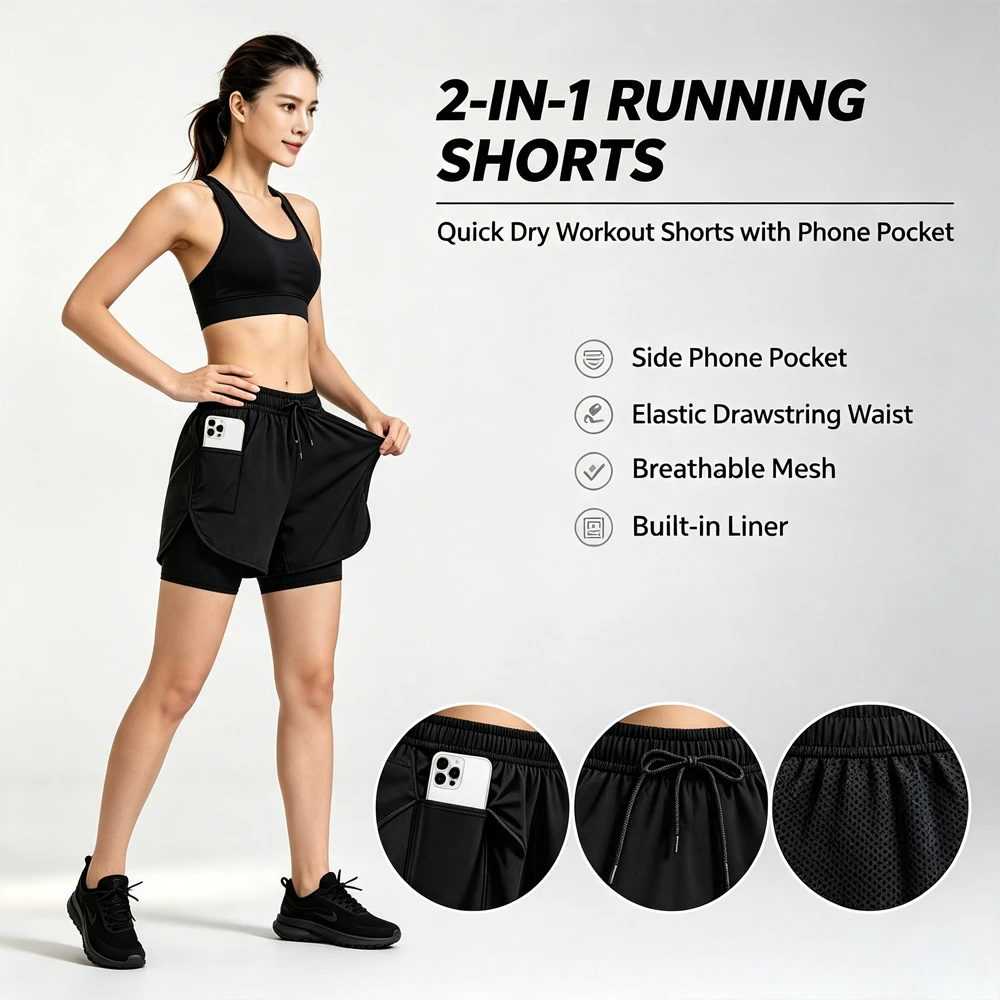 High And Running Gear - Pantaloncini da corsa 2 in 1