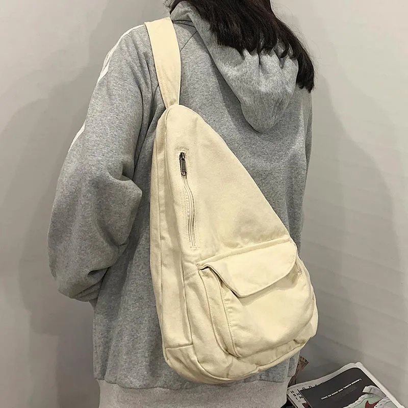 HOCODO Canvas Chest Bag Women 2022 Women Shoulder Messenger Bag Unisex Canvas Crossbody Bag Muliti Pocket Casual Women Bag