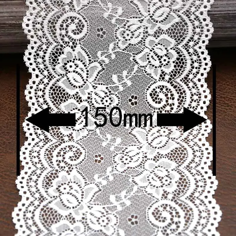 (3 meters/roll) 150mm Width White Elastic Lace Fabric French Hollow Underwear Lace Trim Curtain Tailing Decoration Clothes