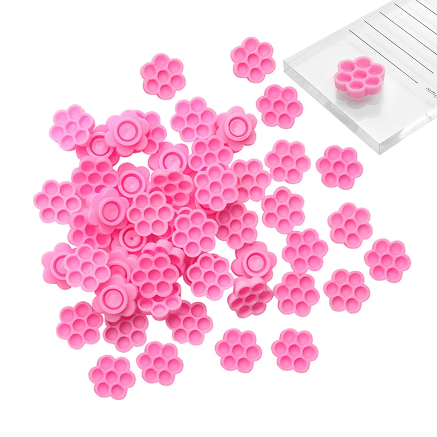 100pcs Eyelash Extension Pink Flower Glue Delay Cup Tattoo Adhesive Pigment Holders Grafting Eye lashes Holding Trays Tools