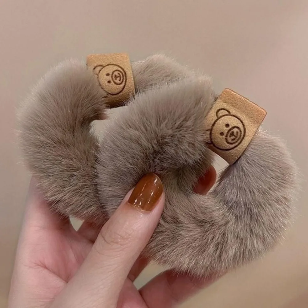 Korean Autumn Winter Plush Patch Bear Towel Ring Hair Tie Korean Style Hair Accessories Headband Thick High Elastic Hair Rope
