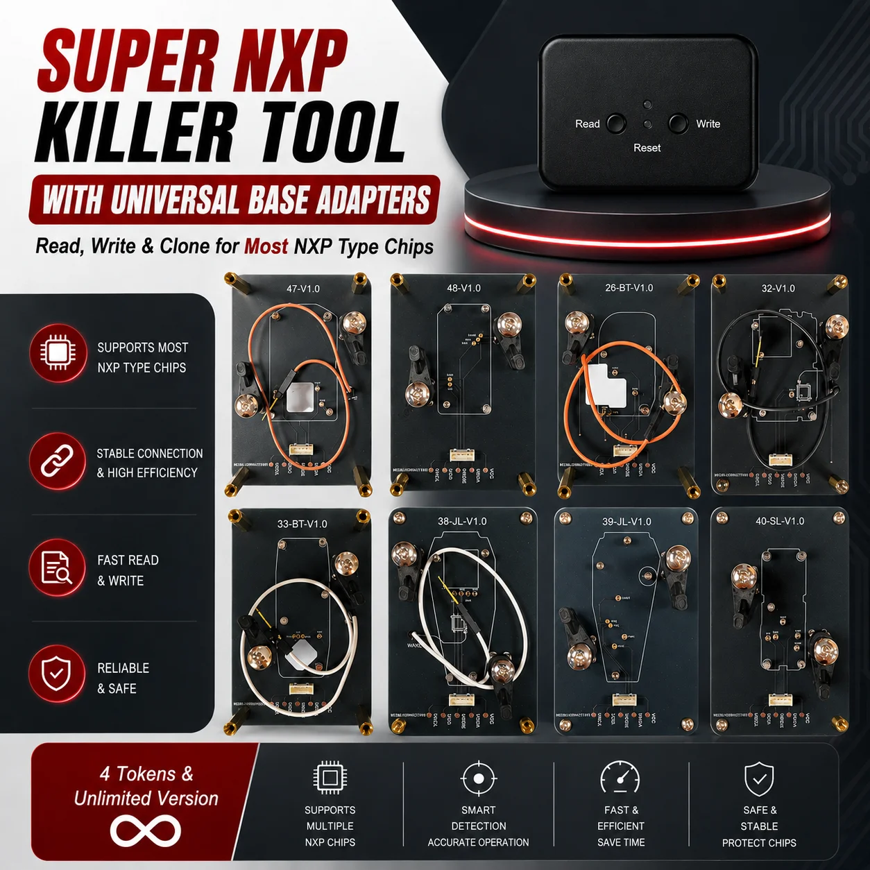 #5 Super NXP Killer Read Copy Device With Adapter Base For Changan Key All NXP Smart Keys Clones 4 Tokens & Unlimited Version