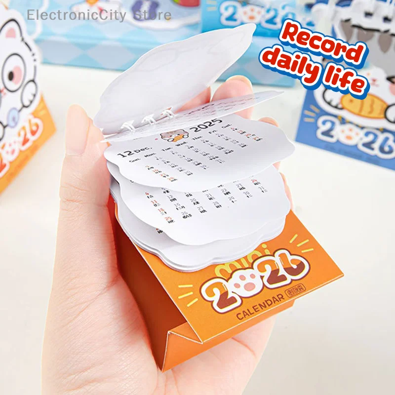 

4PCS Mini 2026 Portable Cute Calendar Cat Office School Supplies Calendar Desk Calendar Monthly Planner Desk Decor Record Gifts