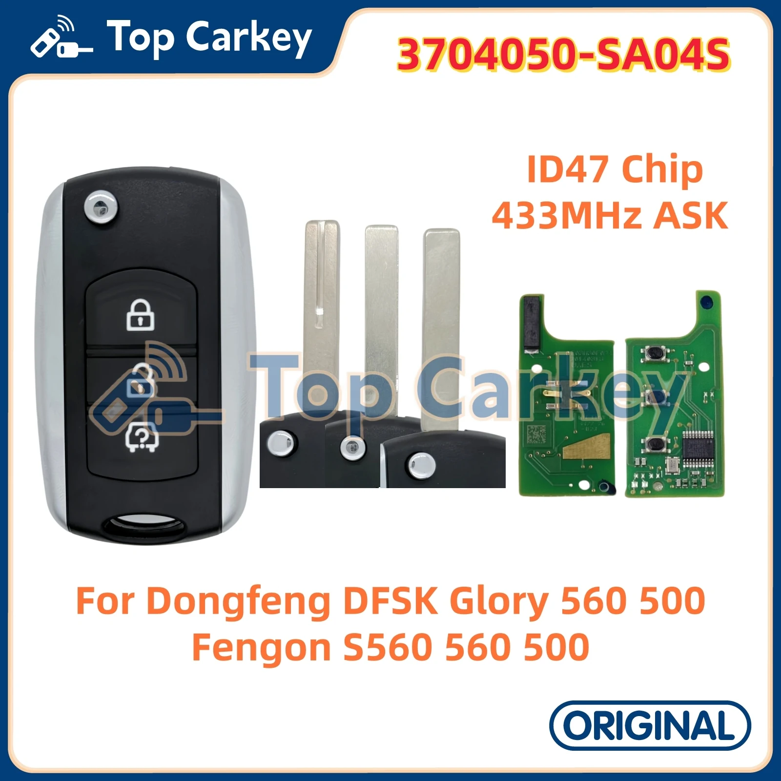 

TopCarkey 3704050-SA04S Original Remote Key ID47 Chip 433MHz for Dongfeng DFSK Glory 560 500 Fengon S560 560 500