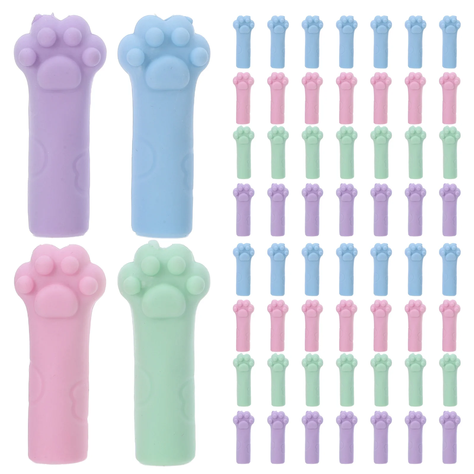 

80pcs Cat Paw Pencil Caps Pastel Rubber Eraser Tops Cute Pencil Extenders For Short Pencils Soft Tip Protectors Kawaii School