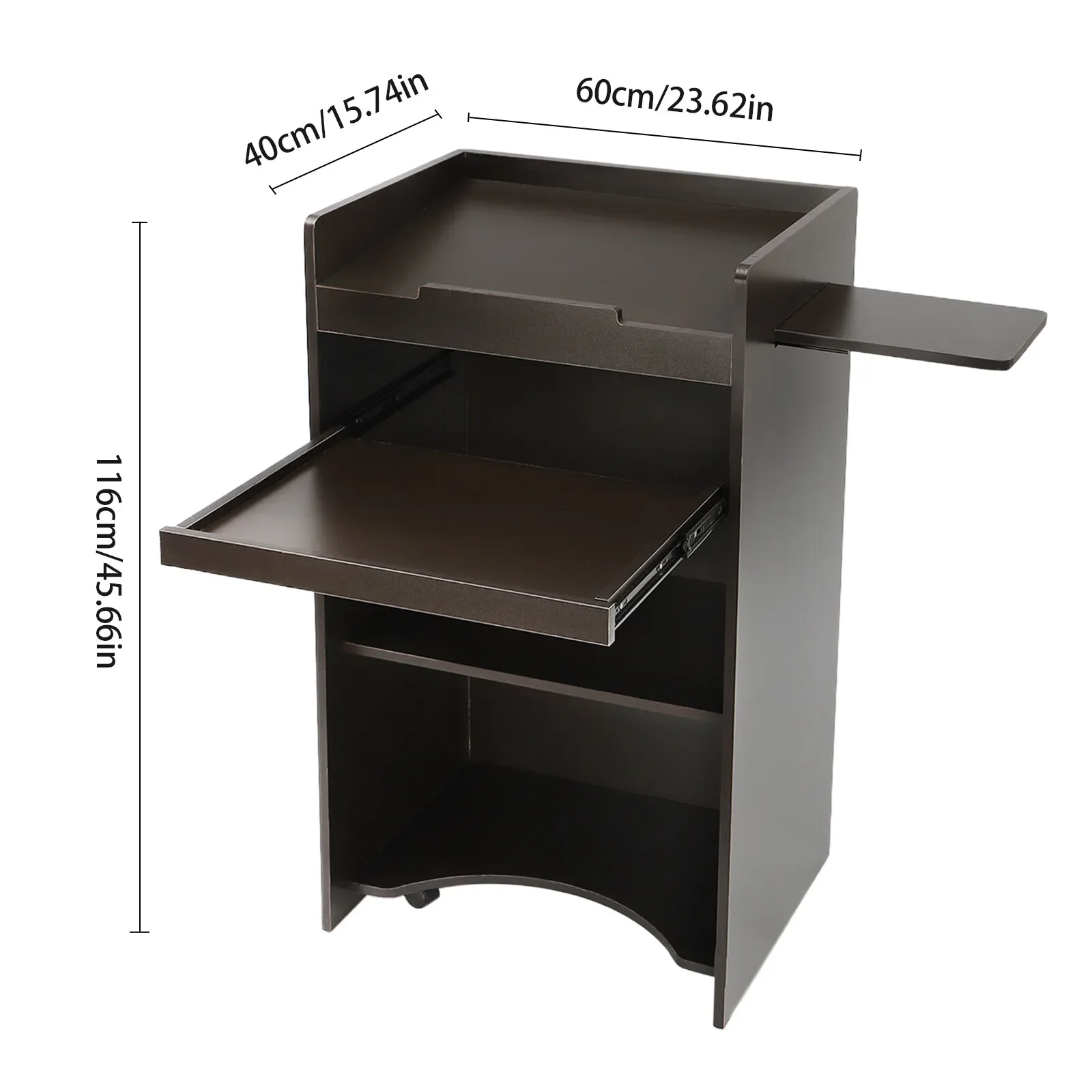 แท่นบรรยายแบบดึงออกขนาด 46"x16"x24" และแผนกต้อนรับ - แท่นปรับความสูงแบบเคลื่อนที่พร้อมล้อล็อค โครงเหล็ก