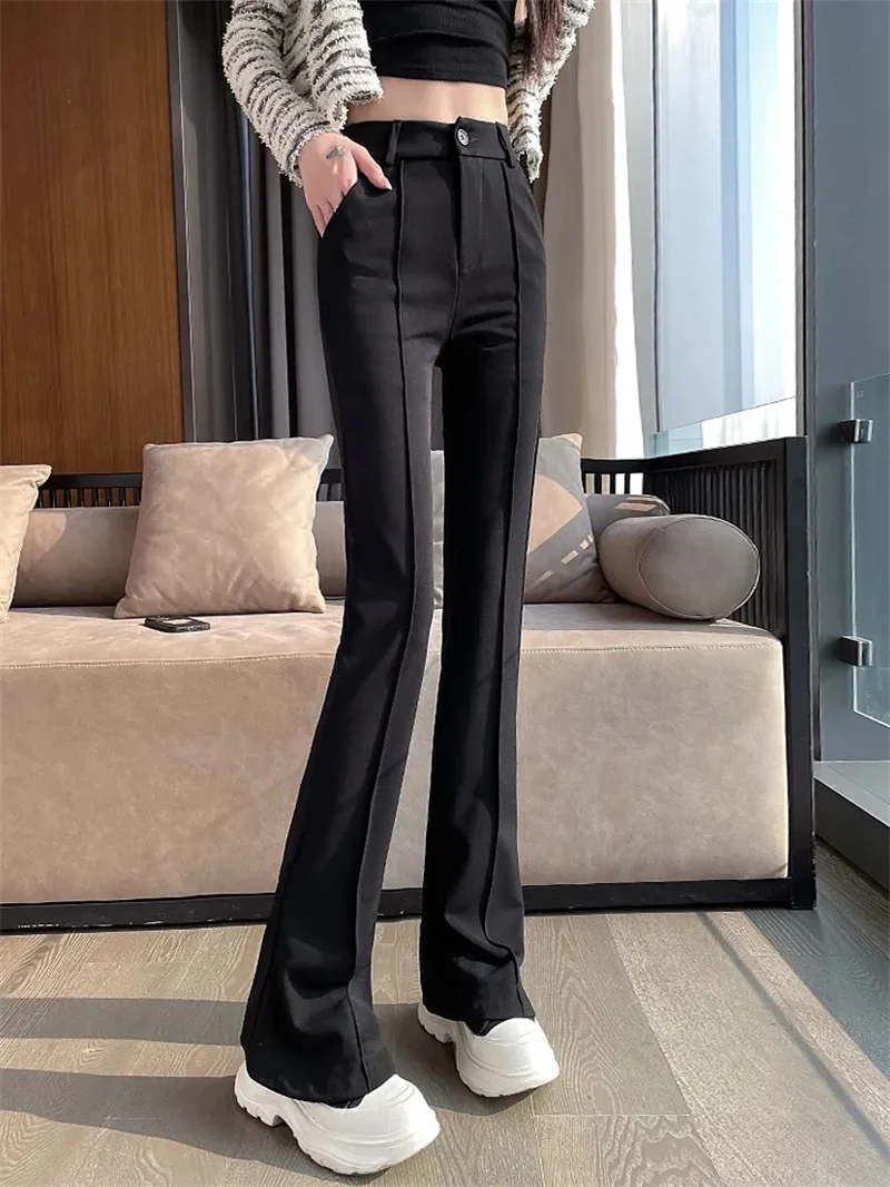 Black Dropping Flare Pants for Women's Autumn Winter 2025 New Slim Fit High Waist Slim Suit Slim Slim Slim Slim Floor Slam Pants