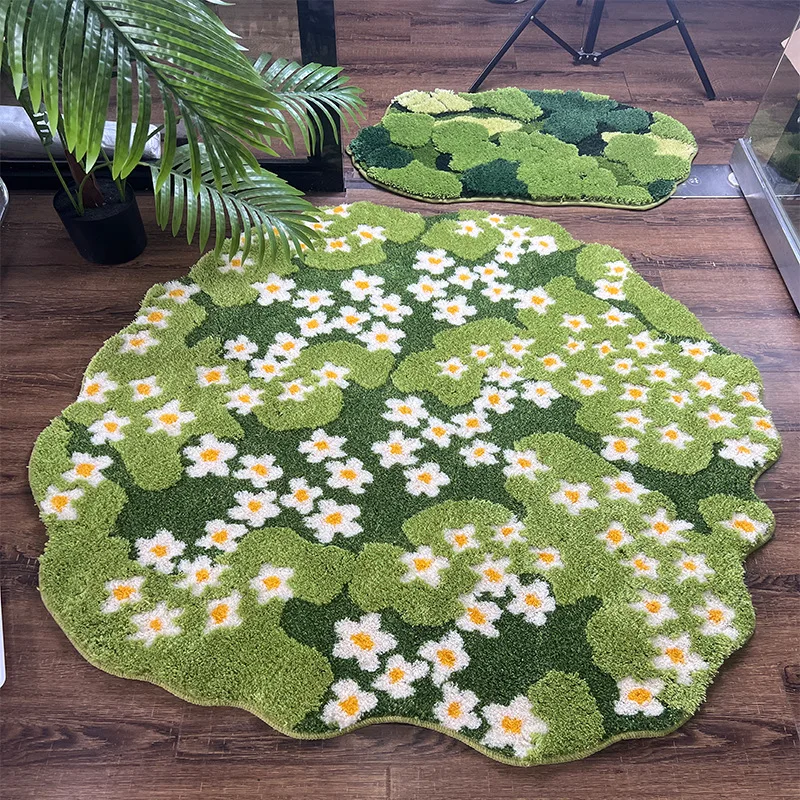 

Flocking Tufted Round Rug Moss Small Flower Carpet Kids Room Home Computer Chair Floor Mat Children Play Mat Crawling Tatami