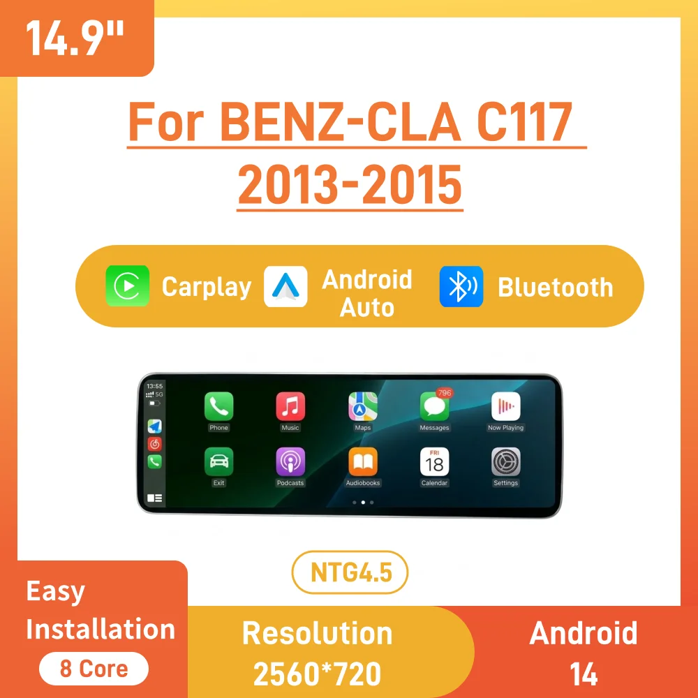 14.9 Inch Android14 Car Multimedia Receiver For Mercedes Benz CLA C117 2013-2015 NTG4.5 Wireless CarPlay Android Auto GPS