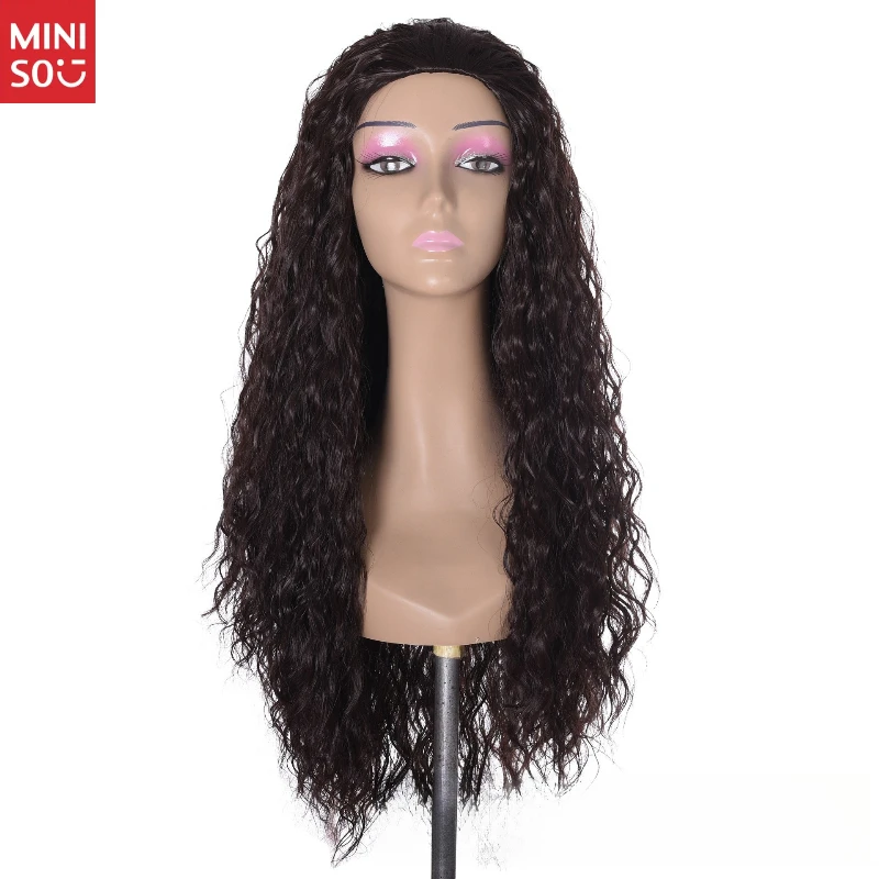 Perruque de Cosplay Miniso Moana avec fleur, cheveux longs bouclés brun foncé pour princesse Disney Wayfinding