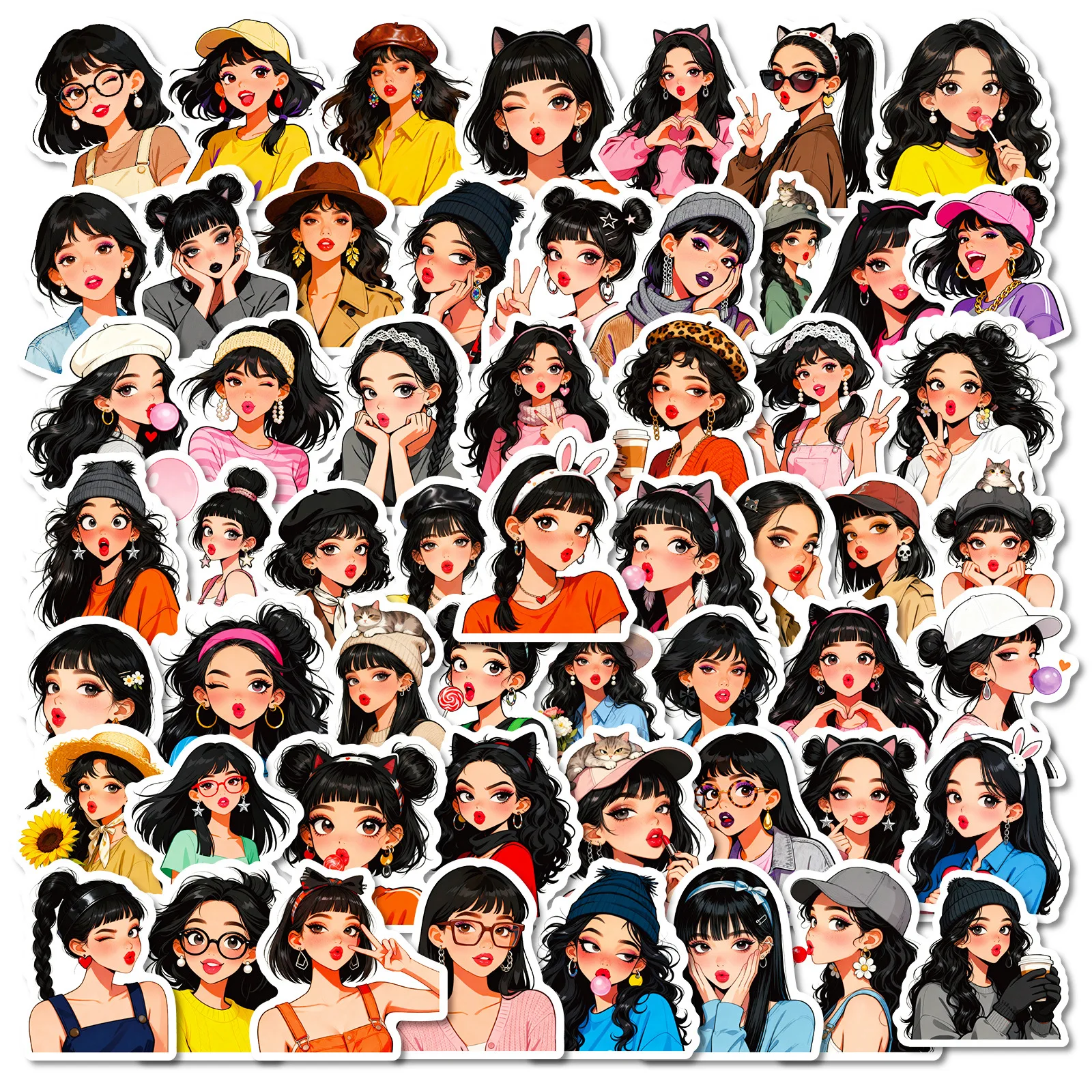 

56Pcs Plump Lip Beauty Cartoon Doodle Stickers, Waterproof Decor Decals for Helmet, Luggage & Mobile Phones