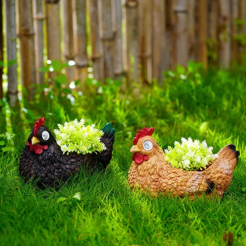 Simulated Hen Meaty Flower Pot Courtyard Lawn Landscape Decoration Outdoor Solar Light Resin Ornament Garden Yard Decor