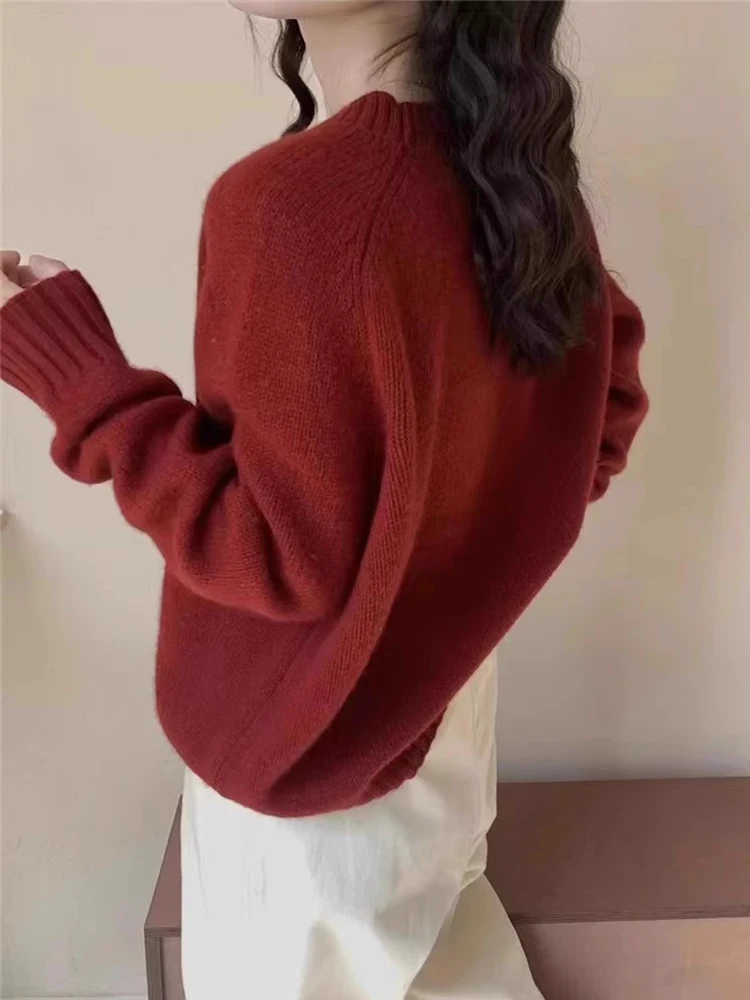 Zoki Retro Sweet Purple Sweaters Women Casual Soft Long Sleeve Knitted Pullovers Japan Lazy Wind Loose Female Simple Vintage Top