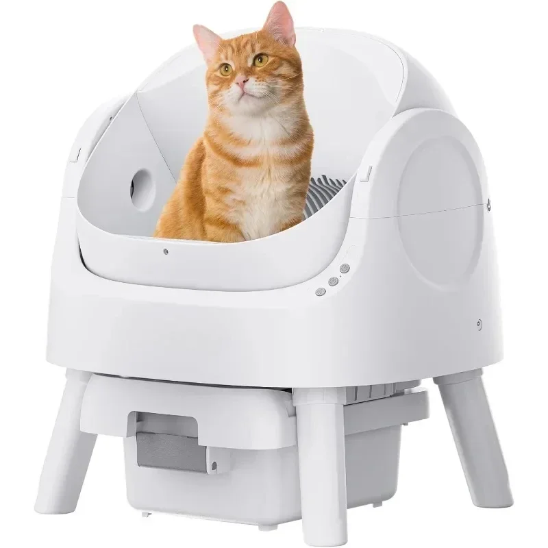 Self-Cleaning Cat Litter Box Open Top Litter Box for Multiple Cats with Liner Mat Large Capacity Waste Bin Remove Odor