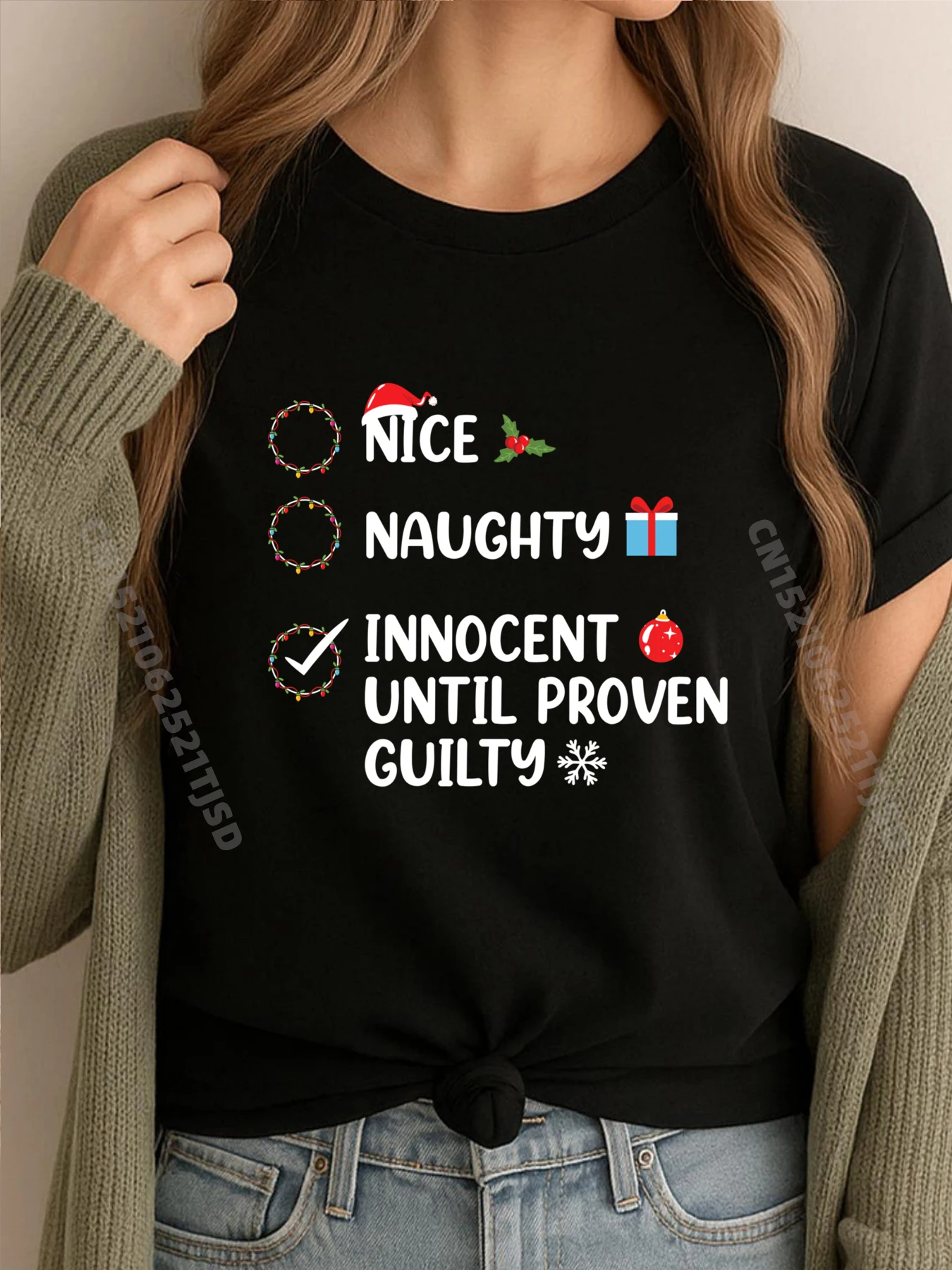 

Nice Naughty Innocent Until Proven Guilty Christmas List Mens Graphic Tshirts Free Shipping Clothes Father's Day