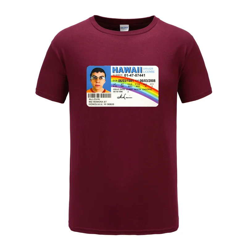 Homme t Shirt Summer Men t-Shirt Mclovin Id Card Superbad Geek Mens Cotton t-Shirt Unisex t-Shirt Teenagers Cool Soft Clothing