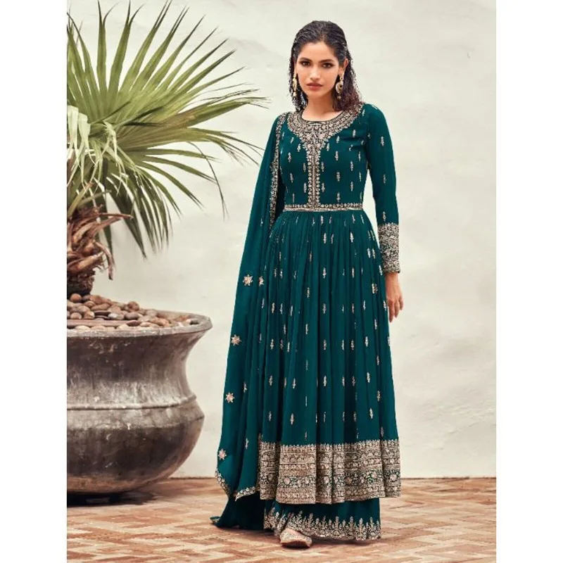 Heavy Designer Worked Indian Pakistani Long Anarkali Shalwar Kameez Palazzo Suit