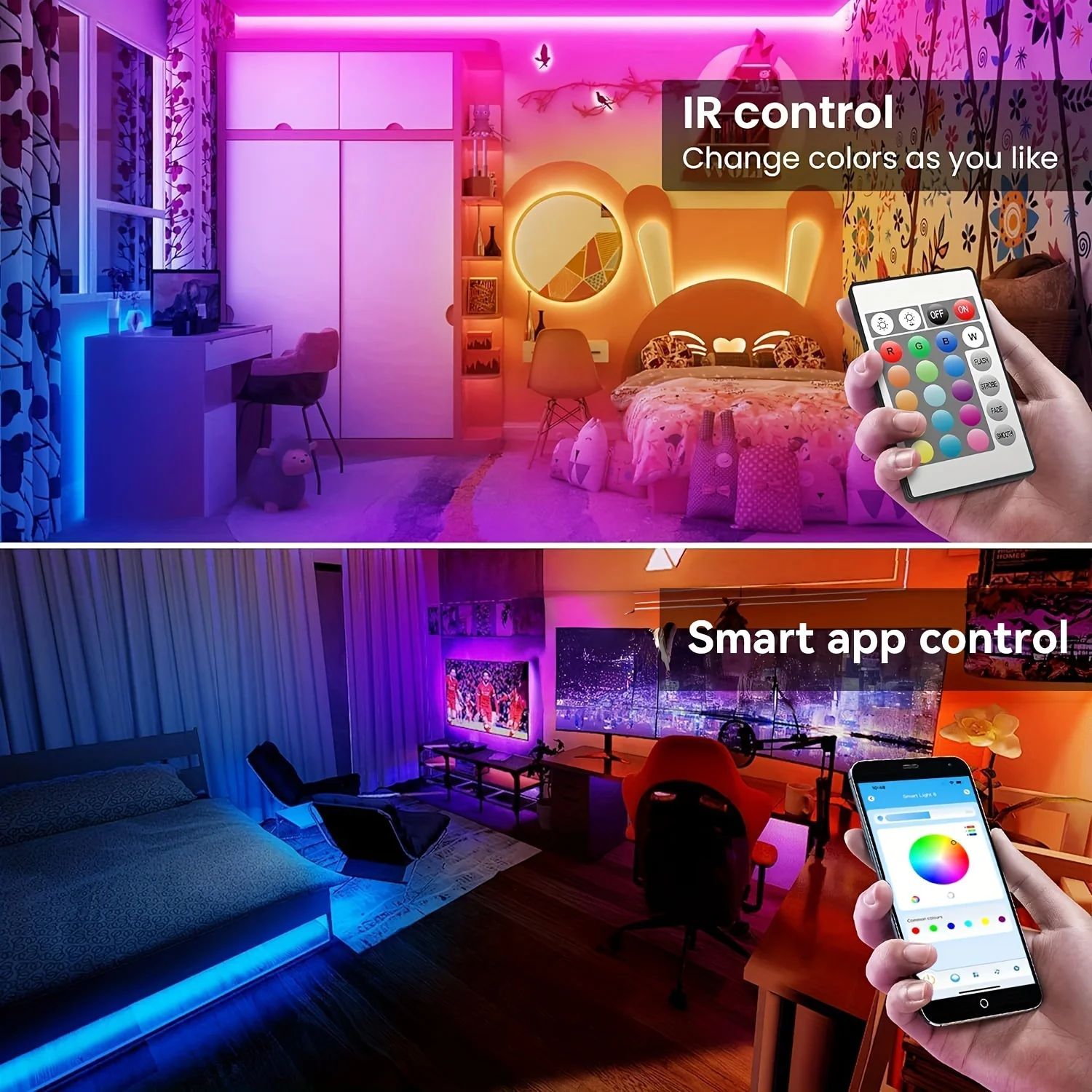 Bande lumineuse LED, 100 règles de synchronisation musicale, microphone intégré, contrôle du programme d'application LED avec télécommande, bande lumineuse RVB, bande lumineuse RVB de synchronisation adaptée au salon, chambre à coucher, cuisine, école, Noël, fête d'anniversaire