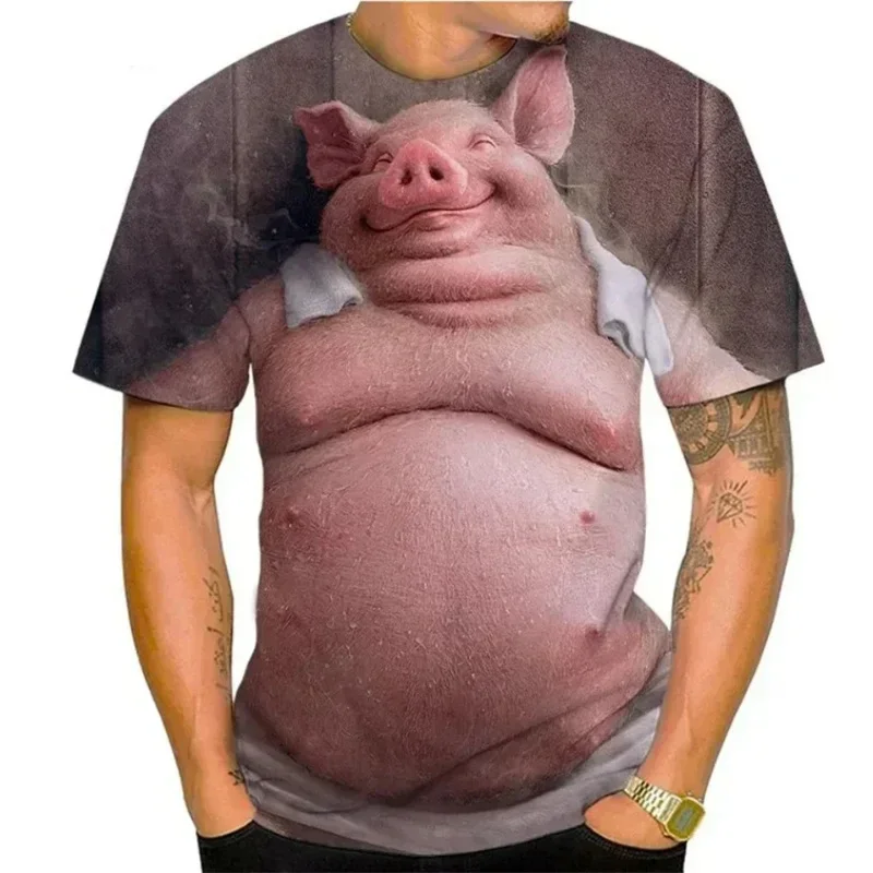 3D Printing Fat Pig T-Shirt Men Funny Animal Graphic Tees Summer Interest Fashion Short Sleeve Tops Street Kids Loose Tee Shirts