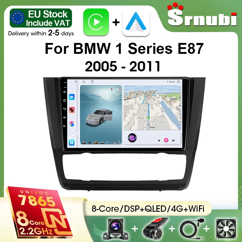 Srnubi para BMW Serie 1 E81 E82 E87 E88 2004 2005 2006-2011 2Din Android 14 Radio para coche Reproductor multimedia Carplay Android Auto Pantalla dividida Compatible con control del volante 1