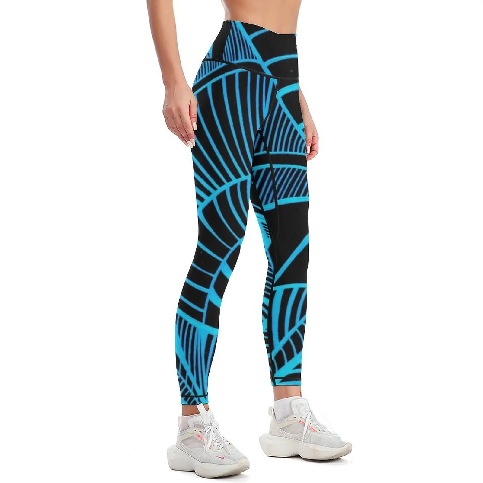 Leggings de esportes abstrativos femininos, legging push-up, ponte azul na cidade, arte-final @ Virga