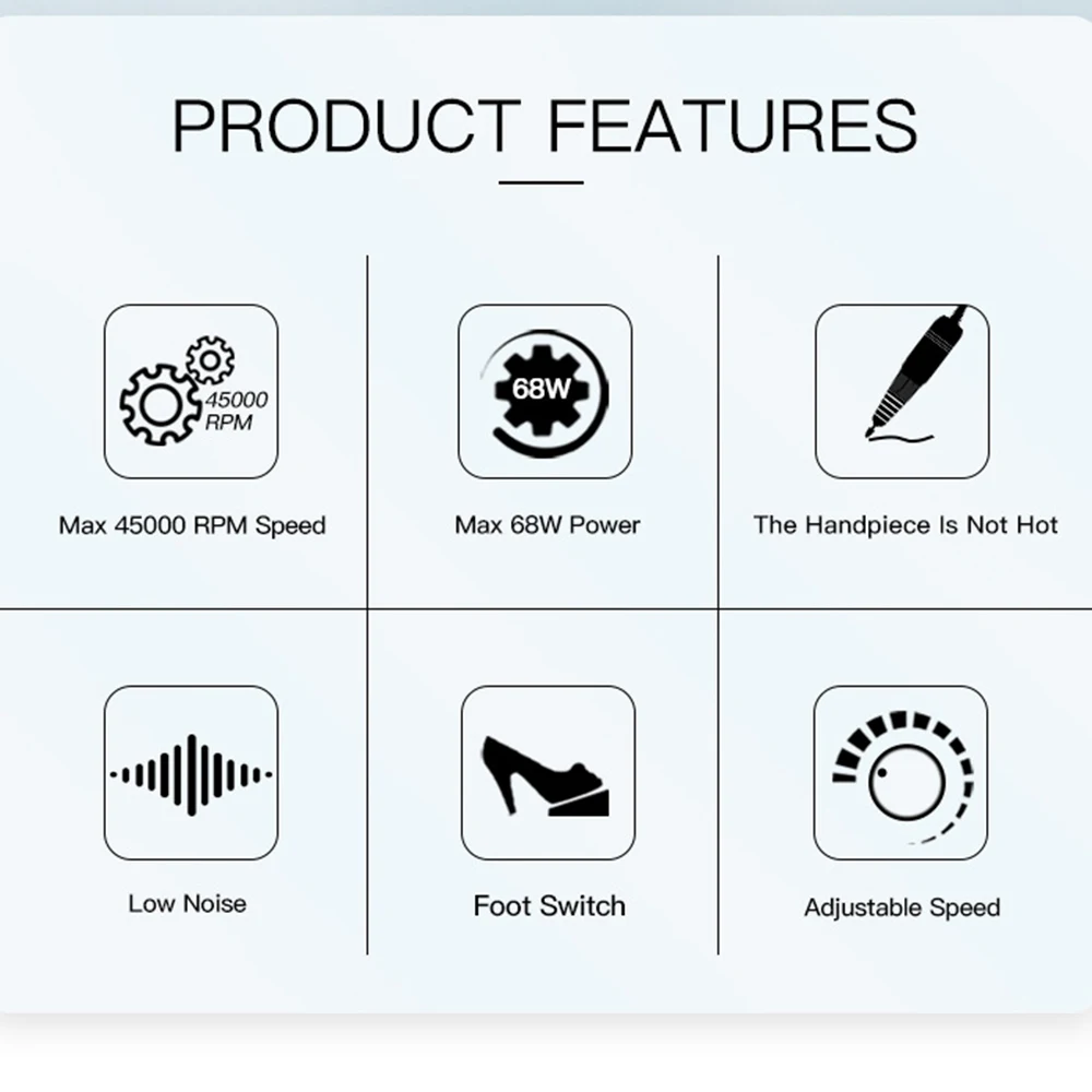 45000RPM Professional Manicure Drill Machine Electric Nail Lathe Sander File for Gel Nails Polishing Home Manicure Salon Tools