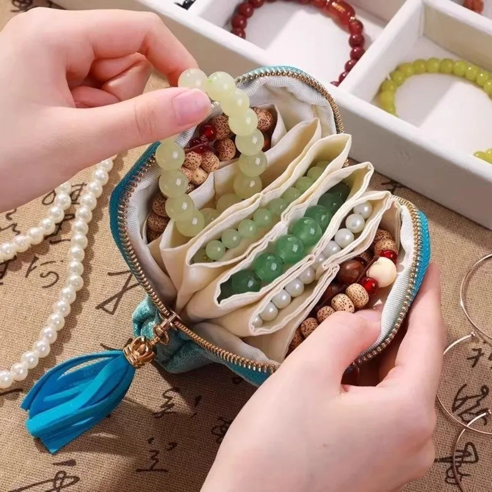6-Layer Velvet Travel Jewelry Pouch Soft Dustproof Portable Zippered Storage Bag Elegant Multi-Compartment