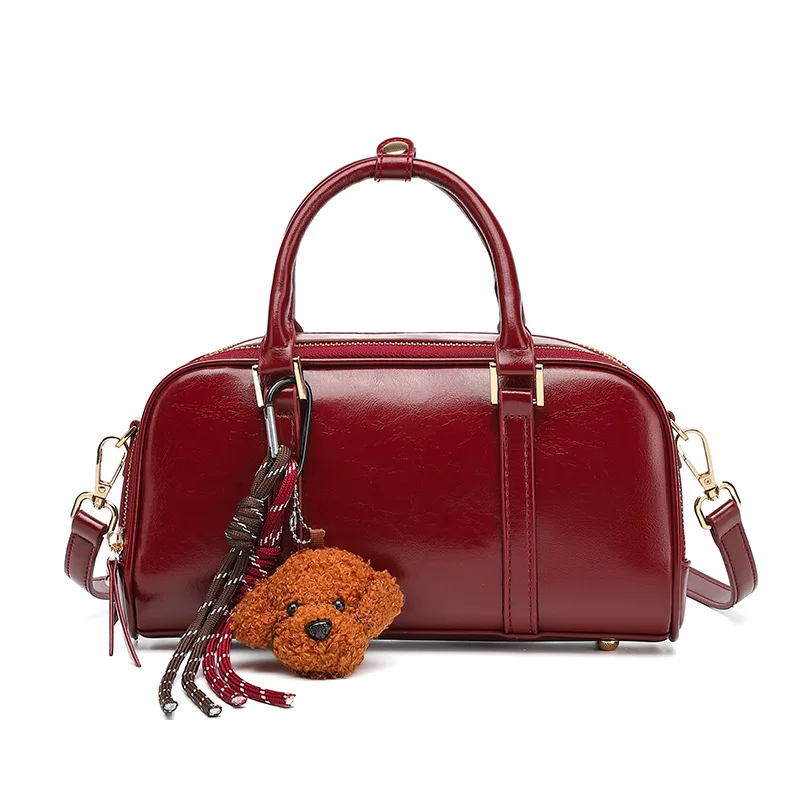 

Zipper Bowing Bags Women's Fashionable Handbag with Double Top Handles & Crossbody Strap, Luxury Designer Boston Bag for Ladies