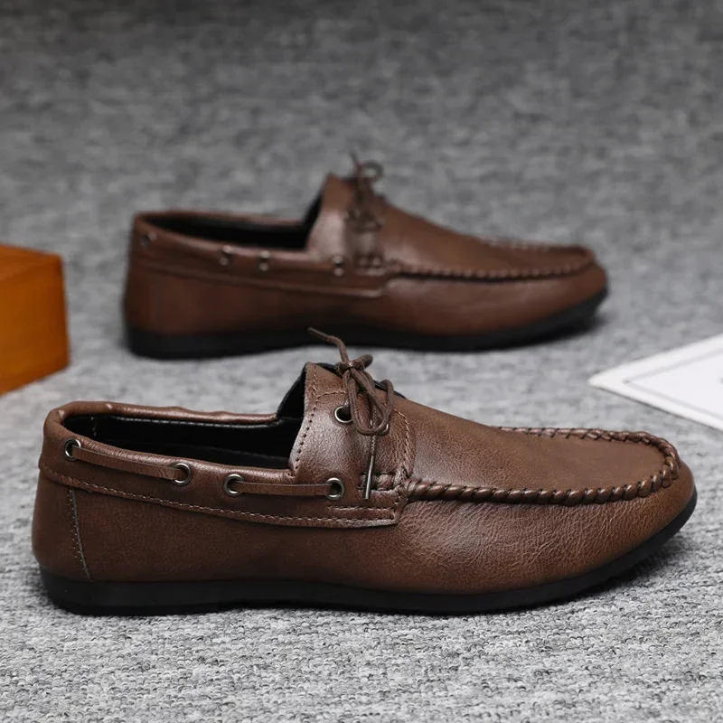 

2024Hot Breathable Business Men Leather Shoes Summer Slip on Loafers Men Casual Leather Shoe Black Flats Driving Shoes Moccasins