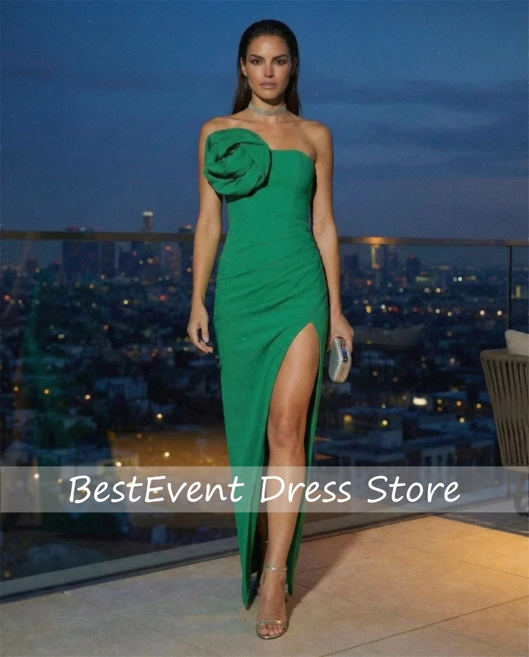 

Customized Green Boat Collar Elegant Evening Dresses Woman for Evening Party Sheath Formal Party Dresses for Special Occasions