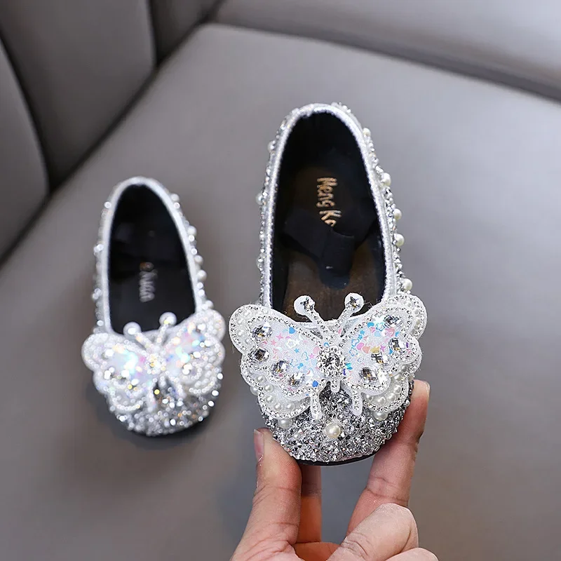 

Luxury Girl Shoes with Rhinestone Butterfly Kids Fashion Ballet Shoes Versatile New Children Causal Princess Wedding Party Flats