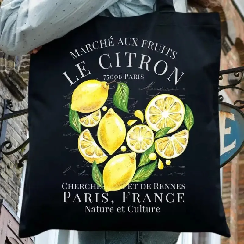 

Французская ретро-сумка Le Citron Paris из холщовой ткани для женщин, с принтом лимона, эстетичная пляжная сумка в средиземноморском стиле
