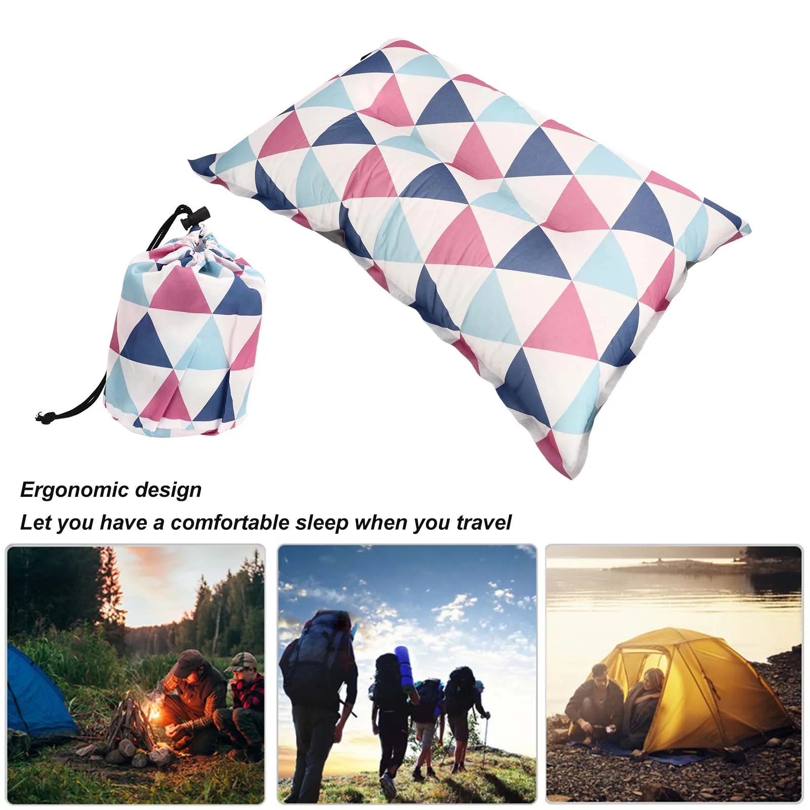 Automatic Inflatable Pillow High Elasticity Compression Foam Ethnic Style Causal Blow Up Camping Pillow For Outdoor