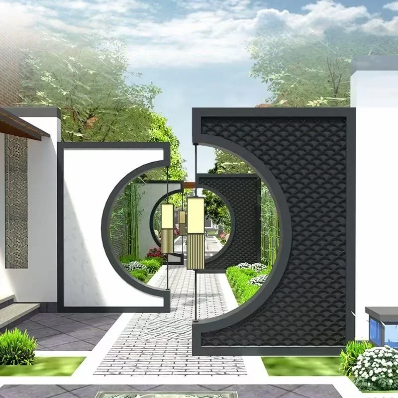 

-Customized Stainless Steel Half-Moon Screen New Chinoiserie Moon Hole Door Partition Garden Landscape Outdoor Metal Decoration